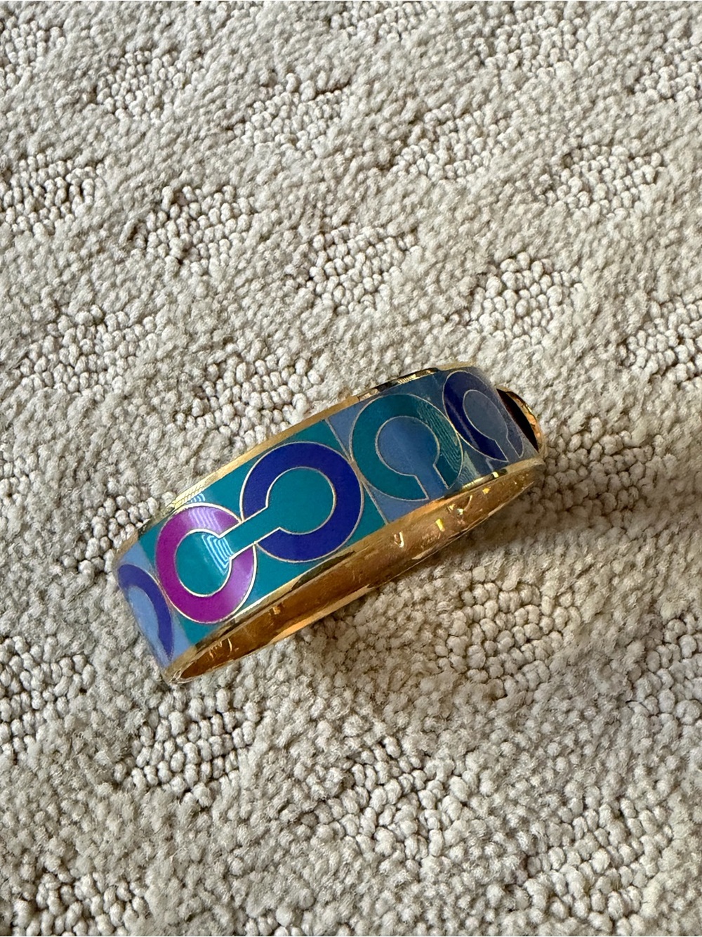 Coach Gold-Tone Enamel Link Bracelet in Teal & Purple